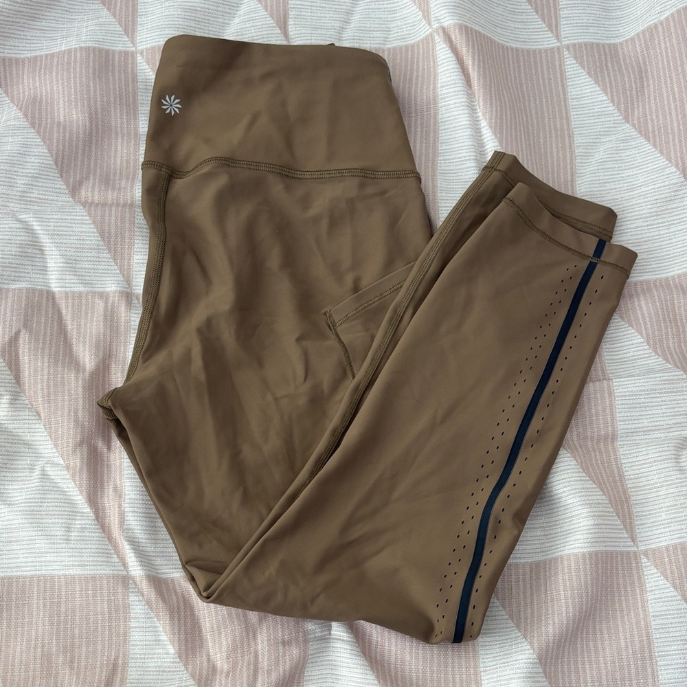 Athleta Tan Laser-Cut 7/8 Tights with Contrast Trim